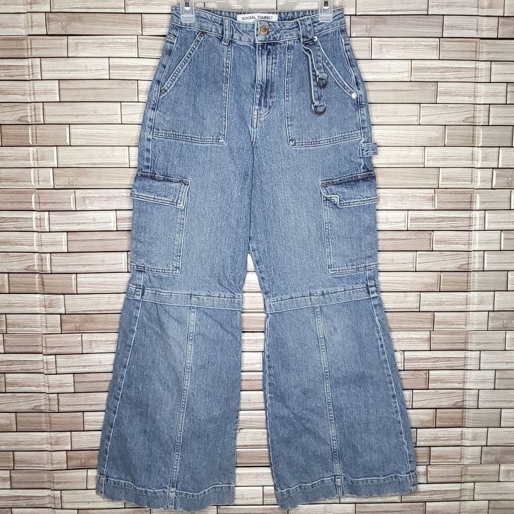 Social‎ Tourist Ultra High Rise Jeans 9R Hollister Flare Leg Cargo Pants Stretch